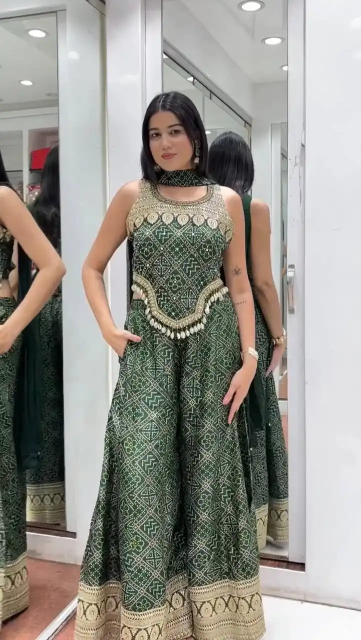 Shiny Green Faux Georgette Digital Print Salwar Suit