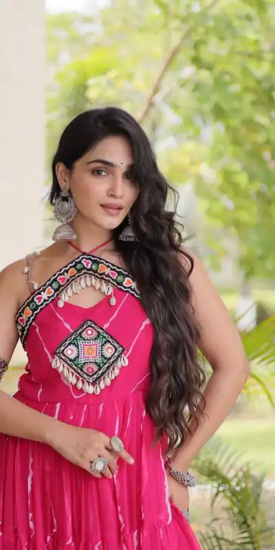 Alternative view of Simple Pink Faux Georgette Bandhani Print Work Gown