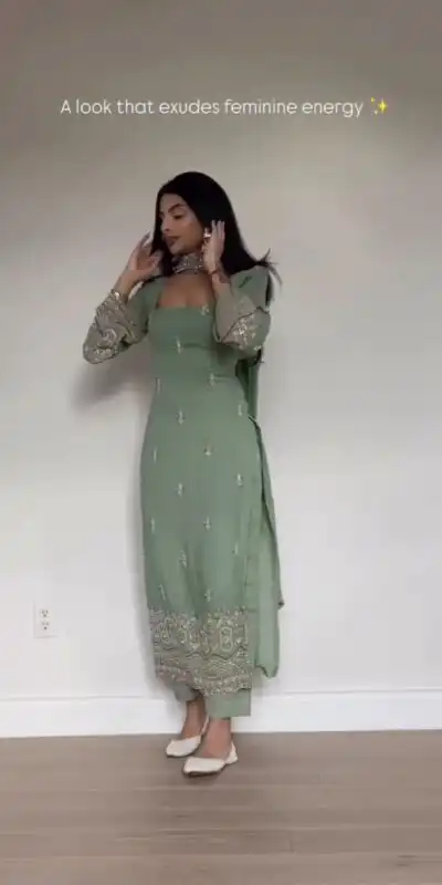 Alternative view of Simple Pista Faux Georgette Embroider Work Salwar Suit