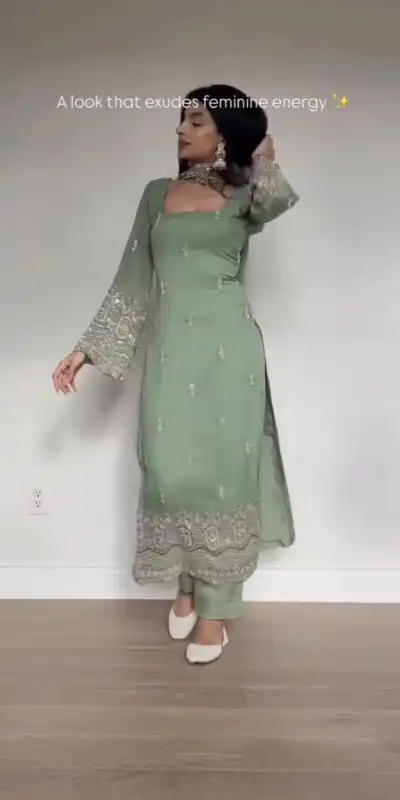 Simple Pista Faux Georgette Embroider Work Salwar Suit