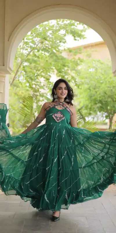 Alternative view of Simple Teal Faux Georgette Bandhani Print Work Gown