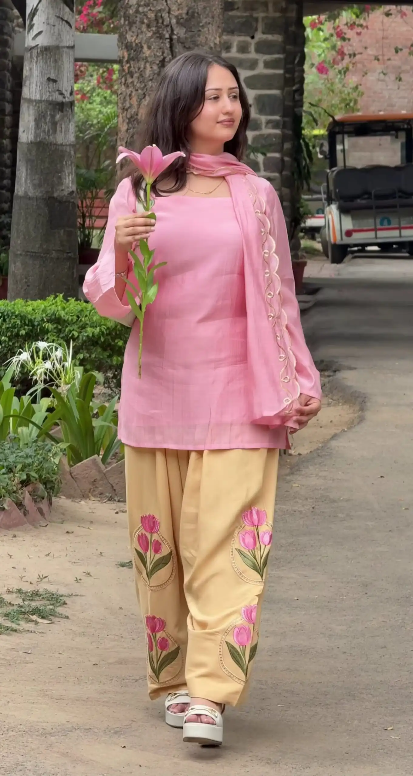 Solid Pink Mal Cotton Embroidery Work Salwar Suit