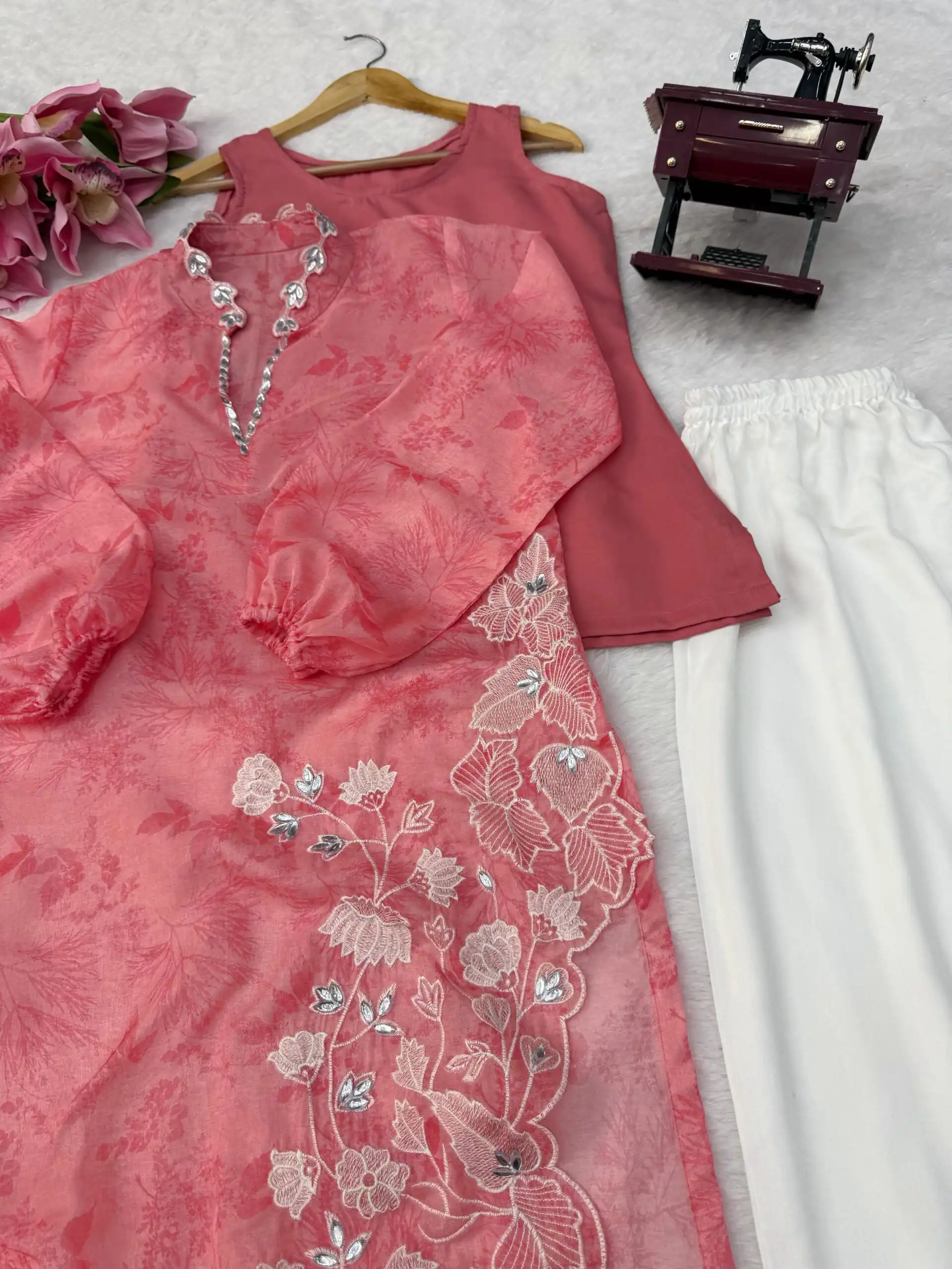 Special Peach Organza Silk Digital Print Work Salwar Suit - Image 5