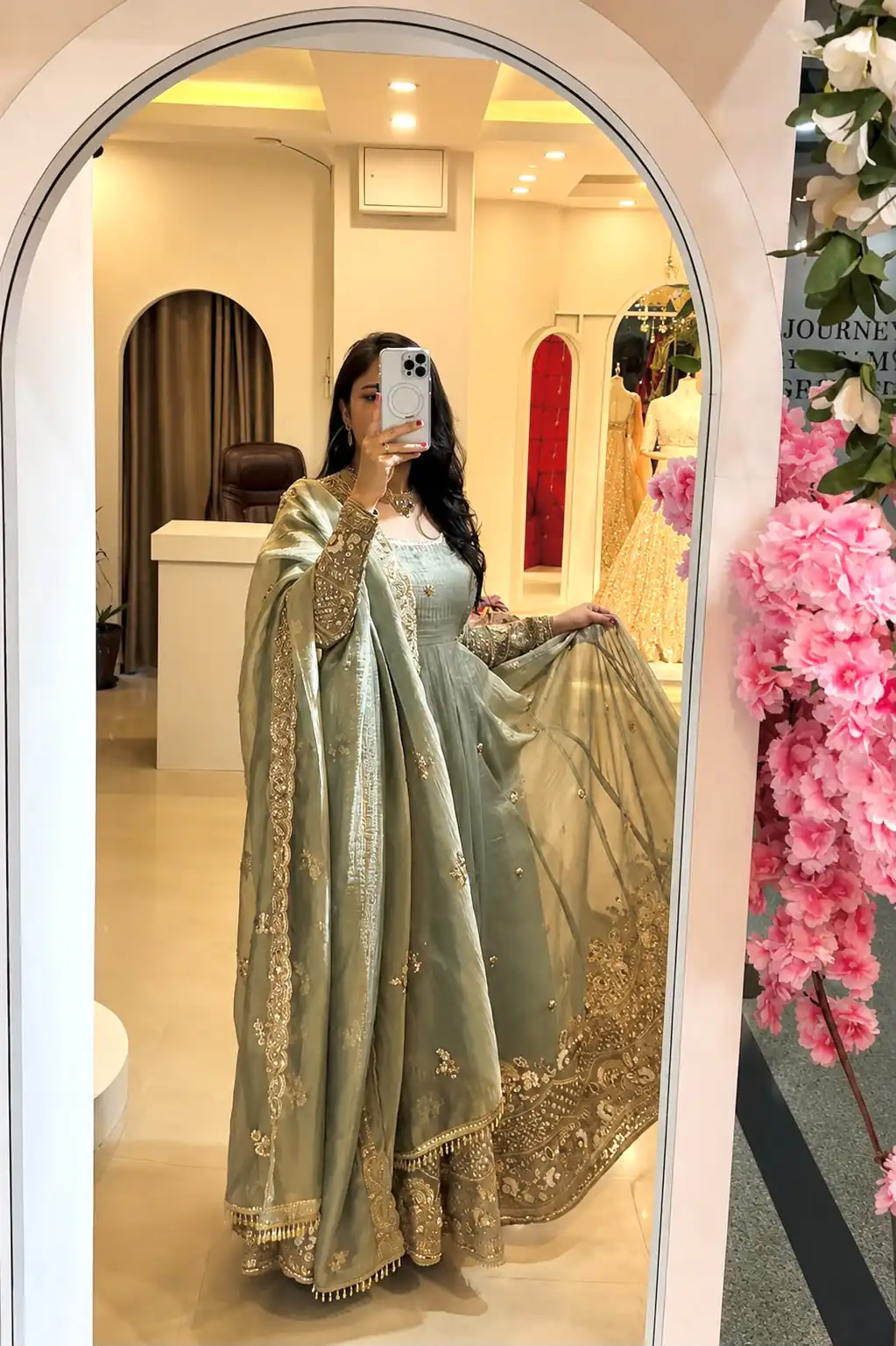 Stunning Grey Crunchy Silk Sequence Work Gown - Image 2