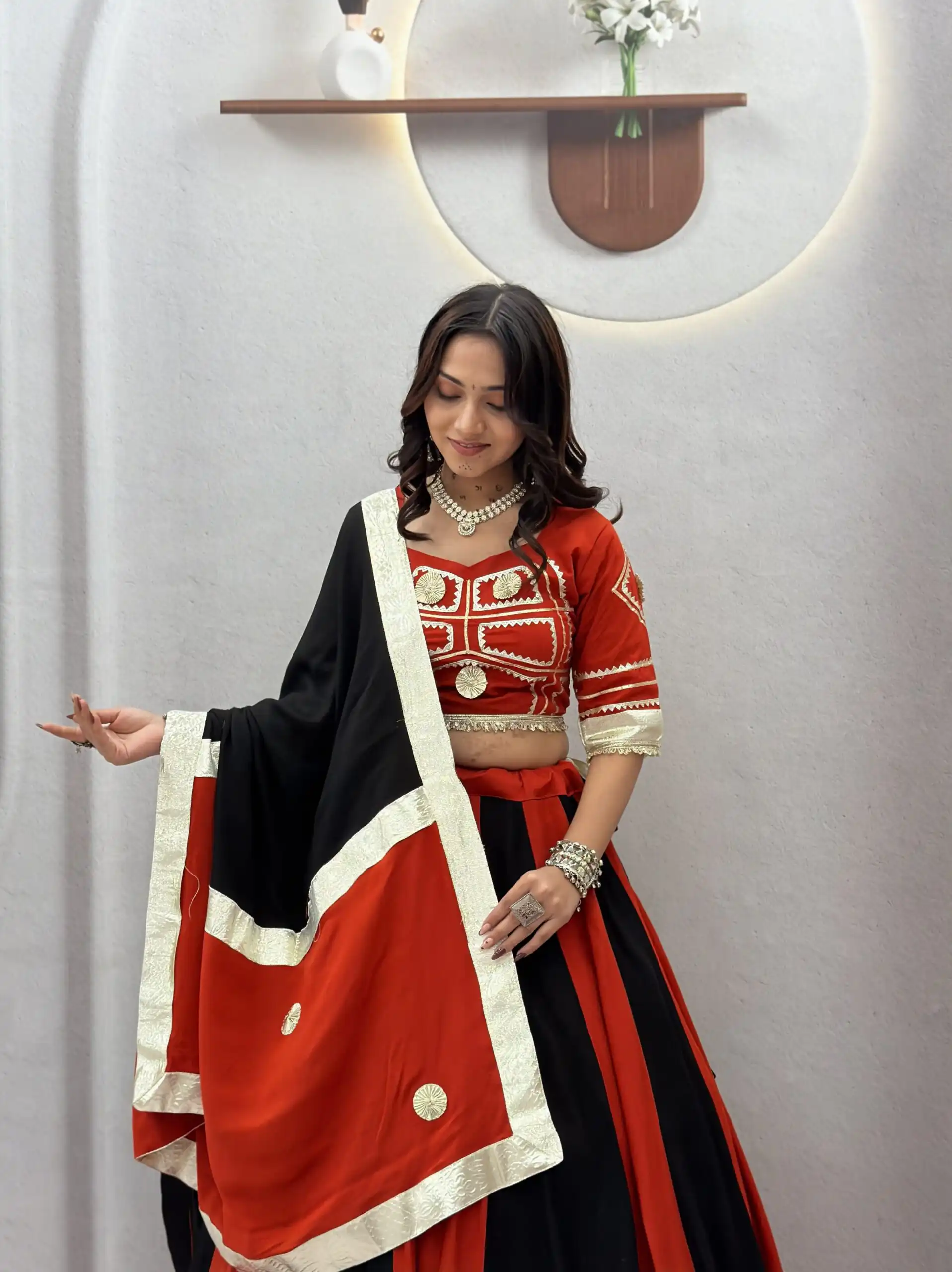 Stylish Black Cotton Gota Patti Work Lehenga Choli - Image 3