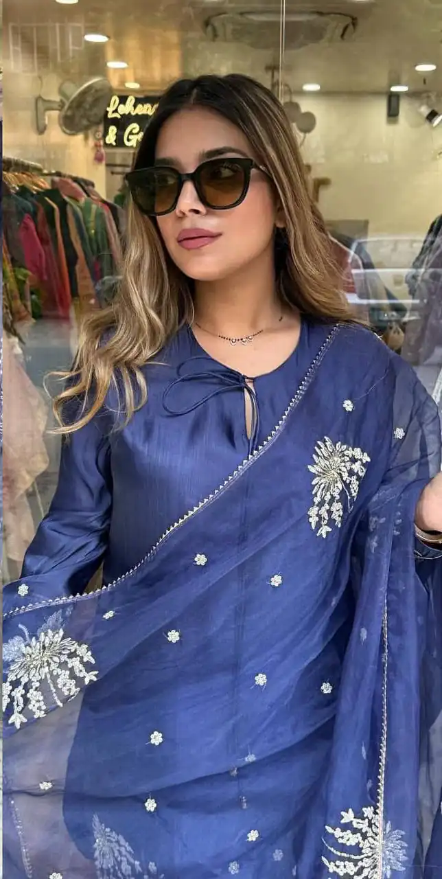 Stylish Blue Natural Crep Sequence Work Salwar Suit - Image 3