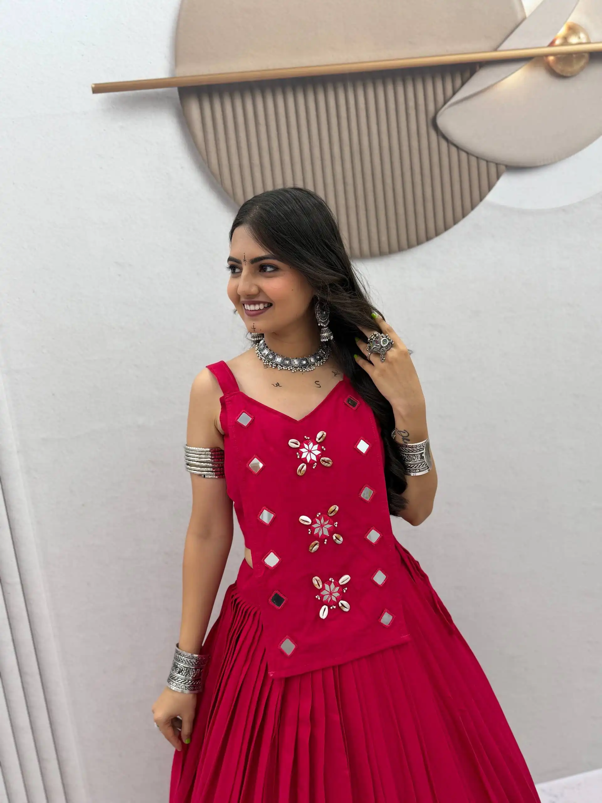 Stylish Pink Cotton Cowrie Work Lehenga Choli - Image 3