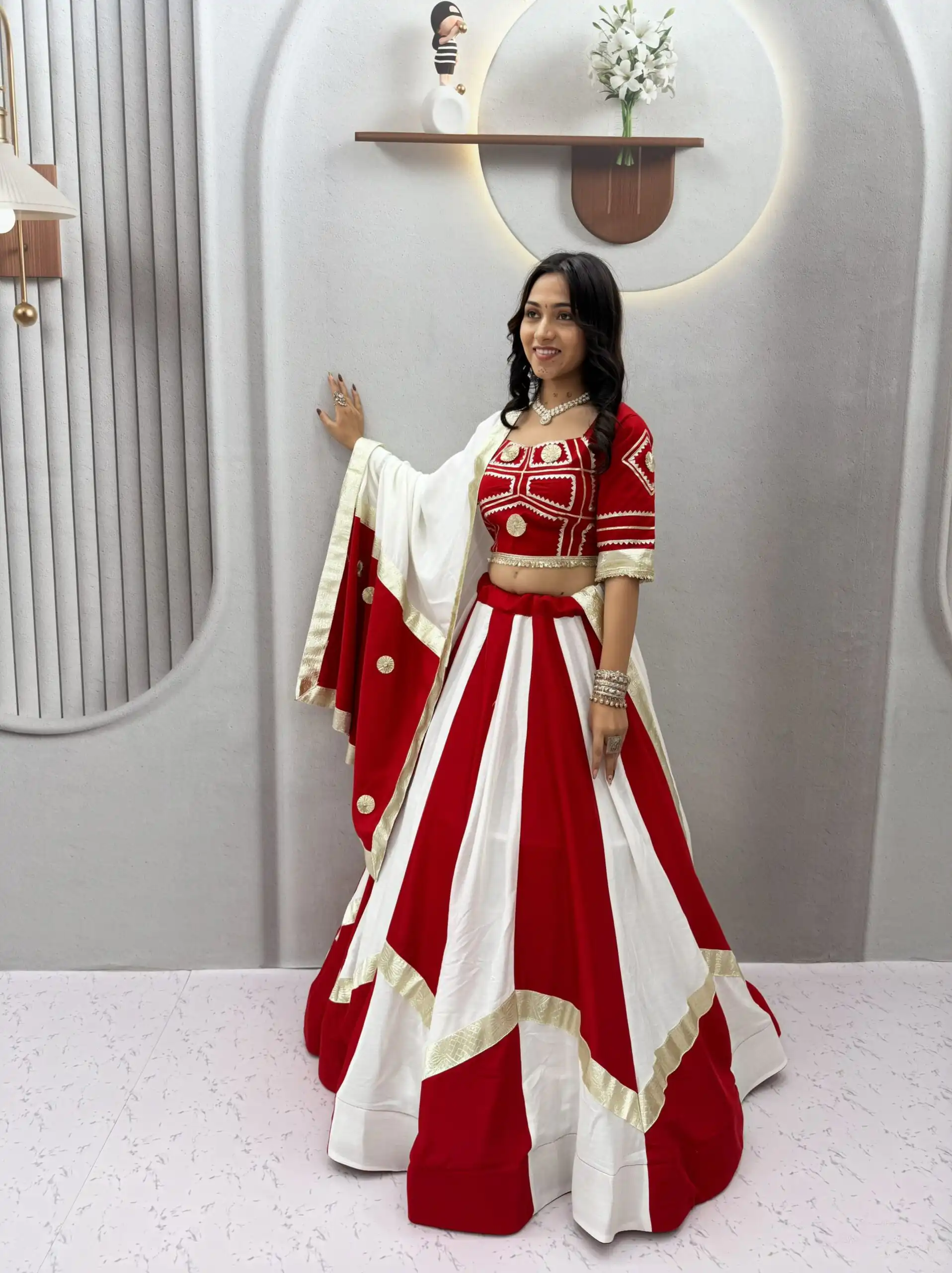 Stylish White Cotton Gota Patti Work Lehenga Choli - Image 3