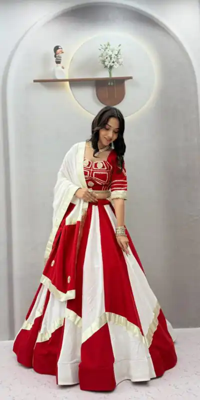 Alternative view of Stylish White Cotton Gota Patti Work Lehenga Choli