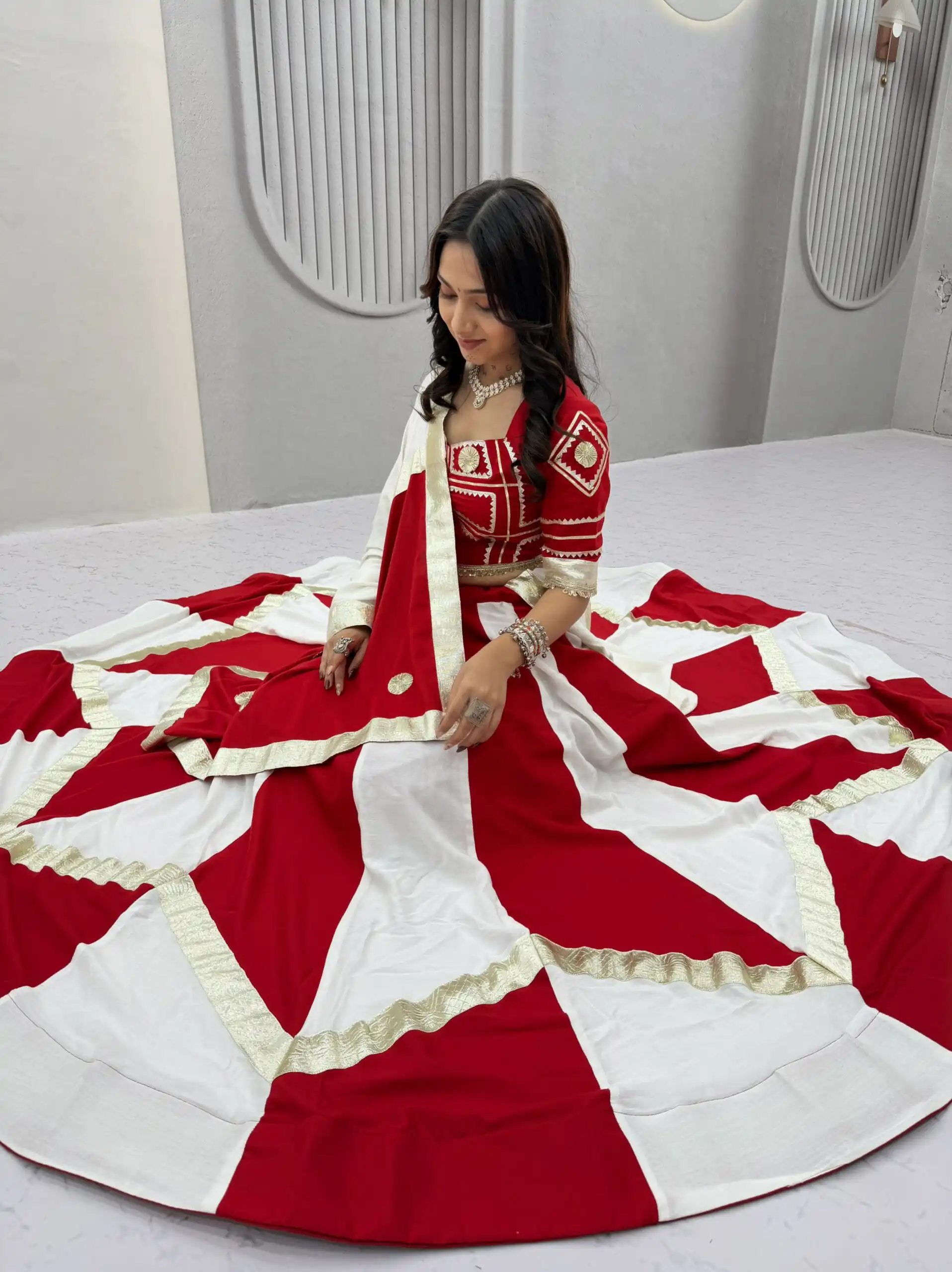 Stylish White Cotton Gota Patti Work Lehenga Choli - Image 5