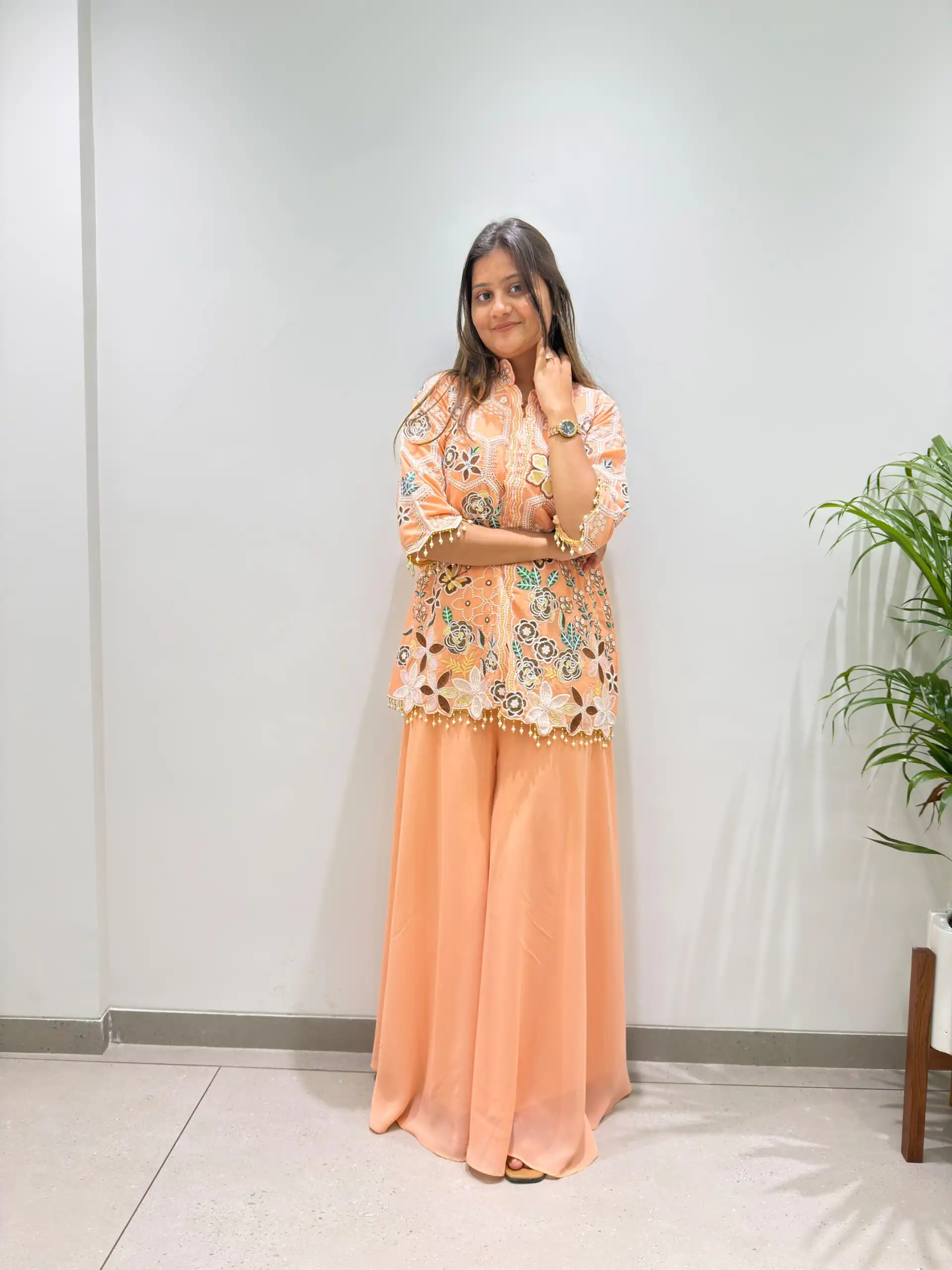 Stylist Peach Georgette Sequins Work Salwar Suit