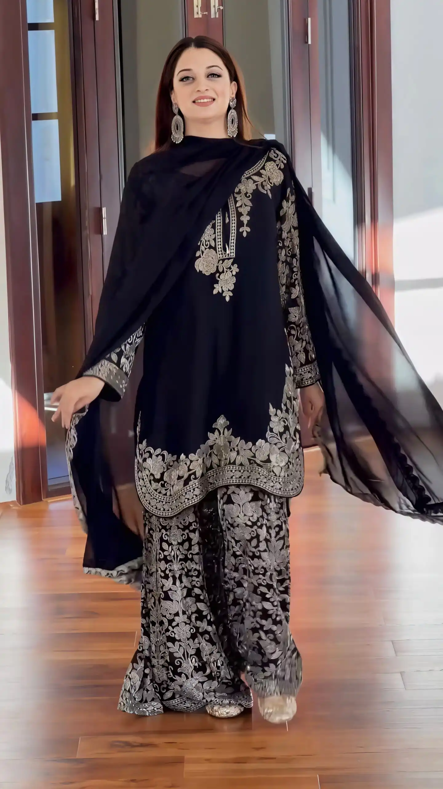 Super Black Faux Georgette Embroider Work Salwar Suit - Image 4