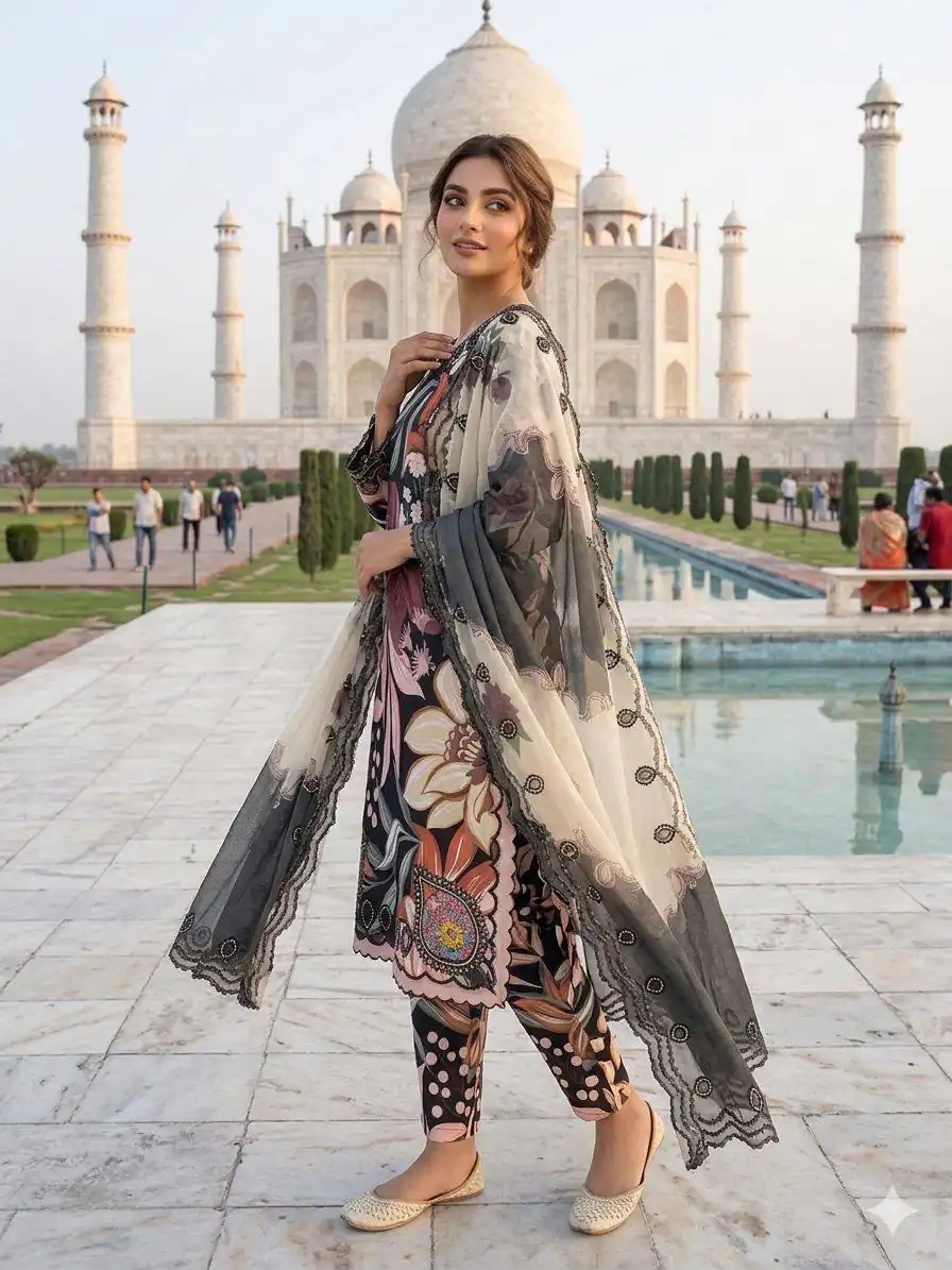Super Black Printed Muslin Embroidery Cut Work Salwar Suit - Image 2