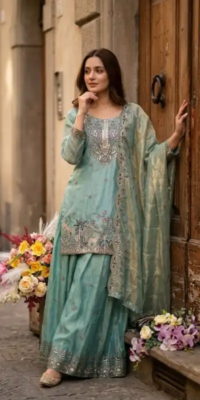 Alternative view of Super Blue Fendy Silk Sequins Work Salwar Suit