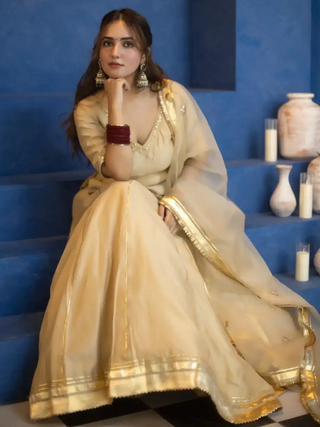 Super Cream Vichitra Silk Embroidery Work Salwar Suit - Image 2
