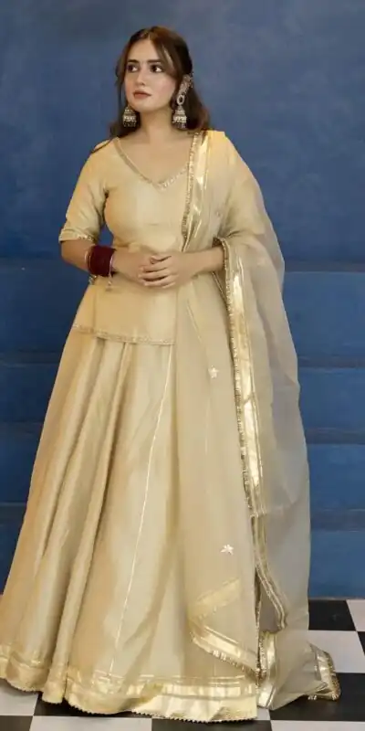 Super Cream Vichitra Silk Embroidery Work Salwar Suit