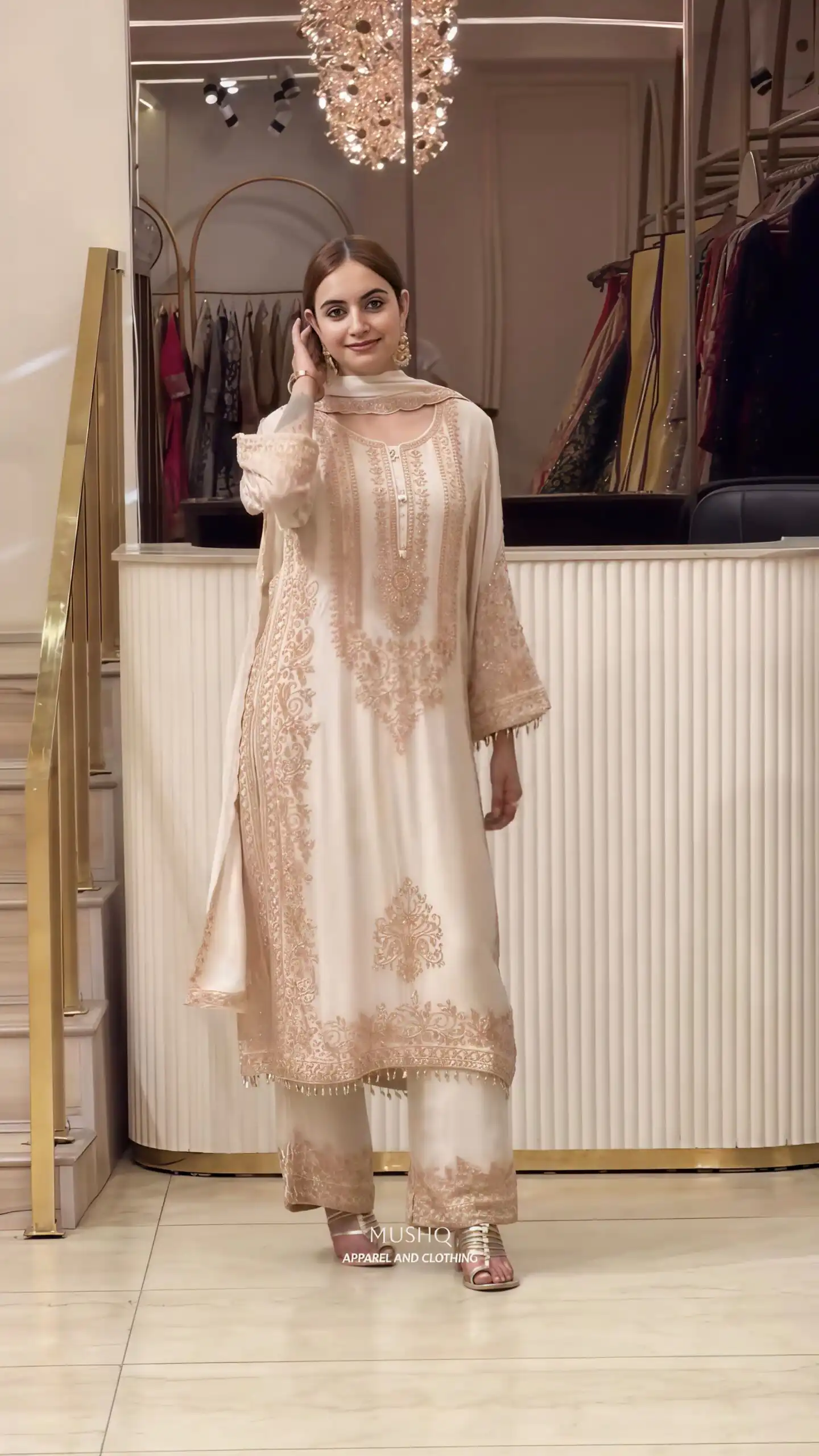 Super Off White Faux Georgette Embroider Work Salwar Suit - Image 3