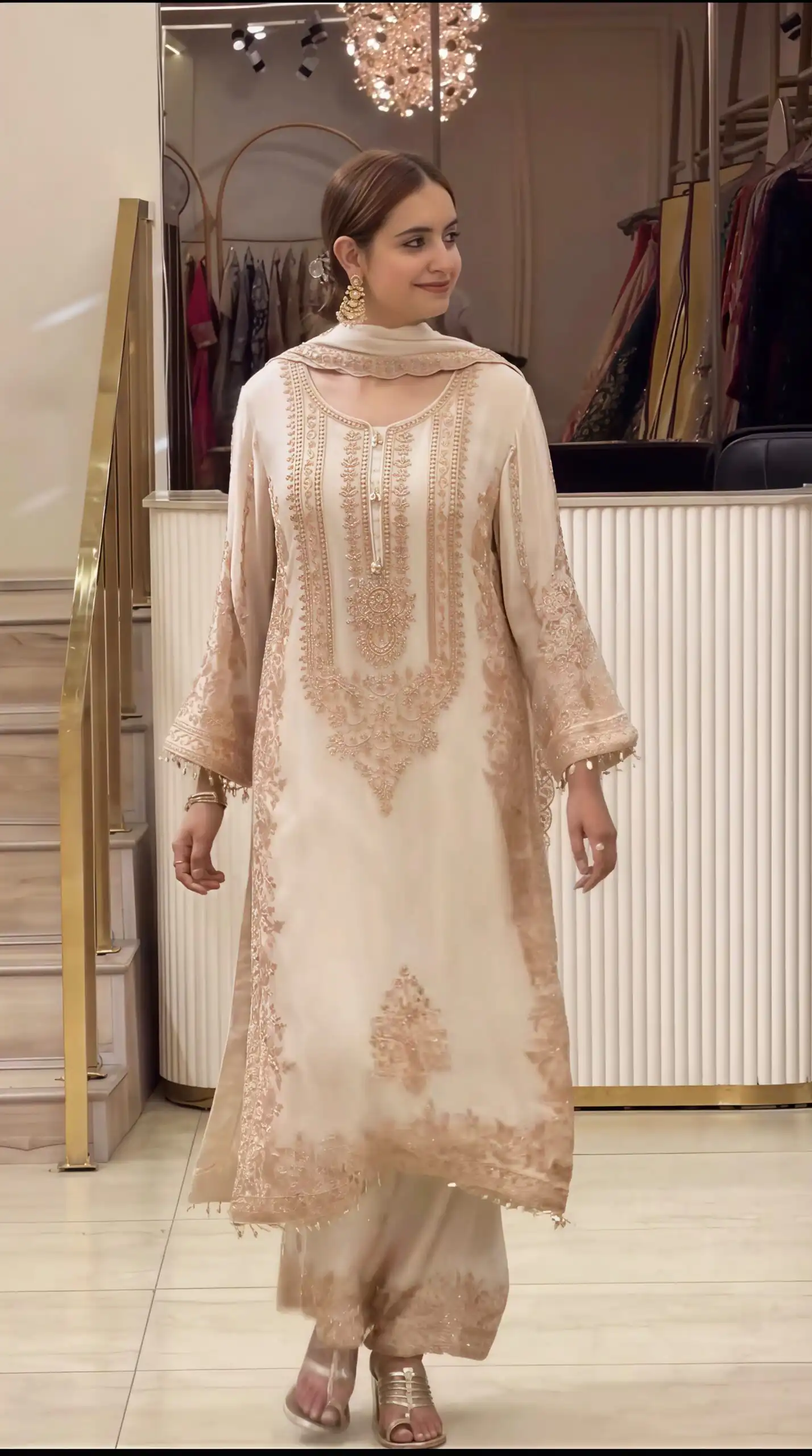 Super Off White Faux Georgette Embroider Work Salwar Suit