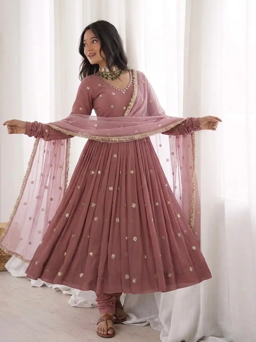 Super Onion Faux Georgette Embroidery Work Salwar Suit