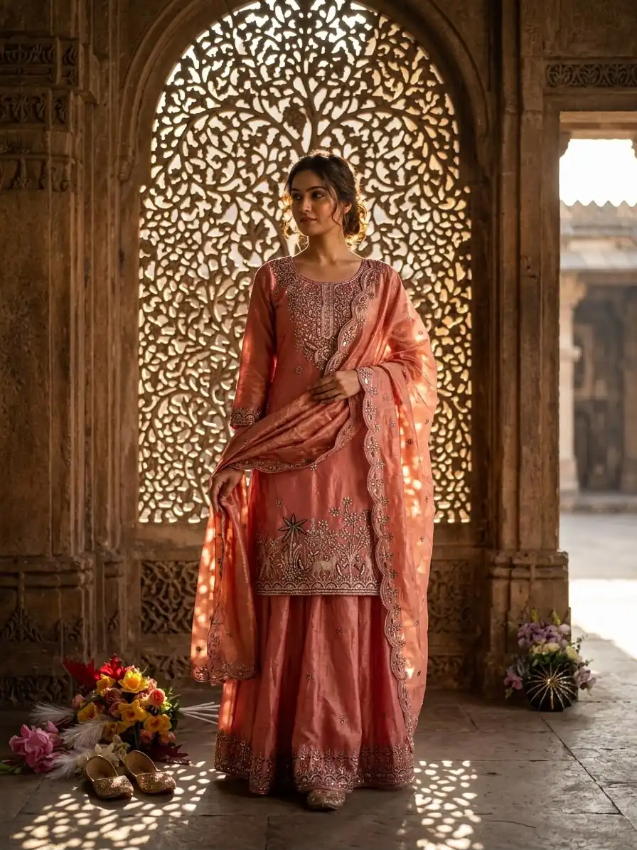 Super Peach Fendy Silk Sequins Work Salwar Suit