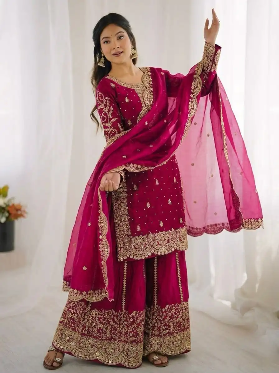 Super Pink Fendy Silk Embroidery Work Salwar Suit