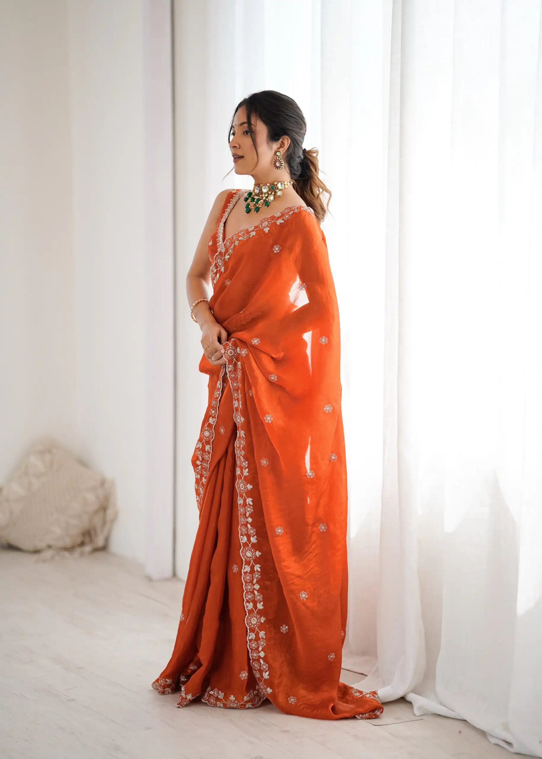 Super Rust Fendy Silk Sequins Work Saree - Image 3