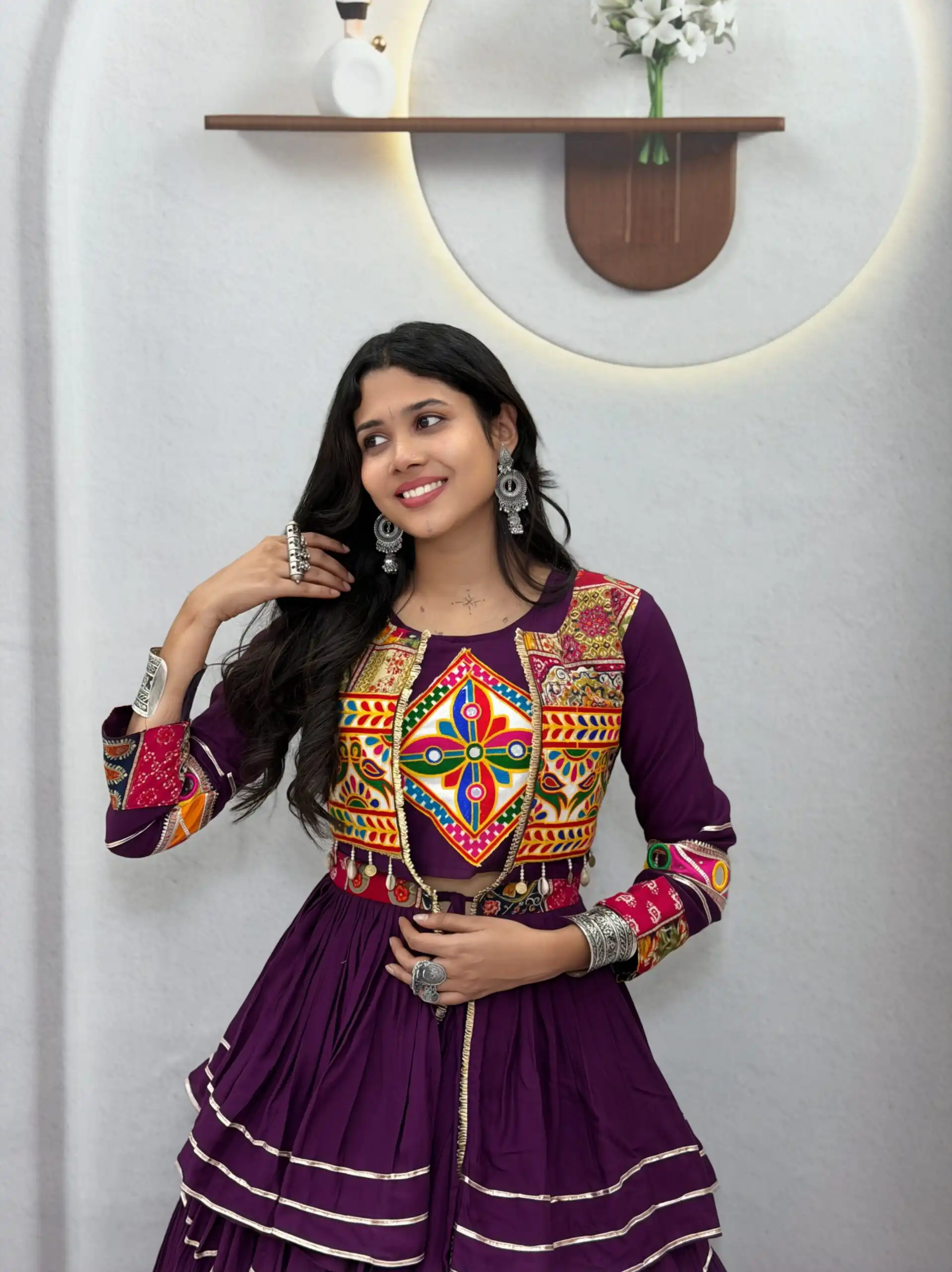 Super Wine Pure Cotton Mirror Gamthi Work Lehenga Choli - Image 4