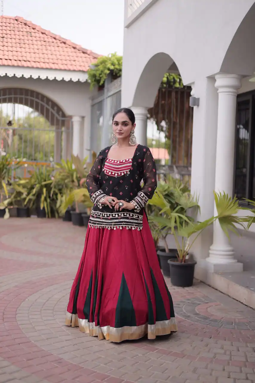 Trendy Black Rayon Kutchi Work Lehenga Choli - Image 3
