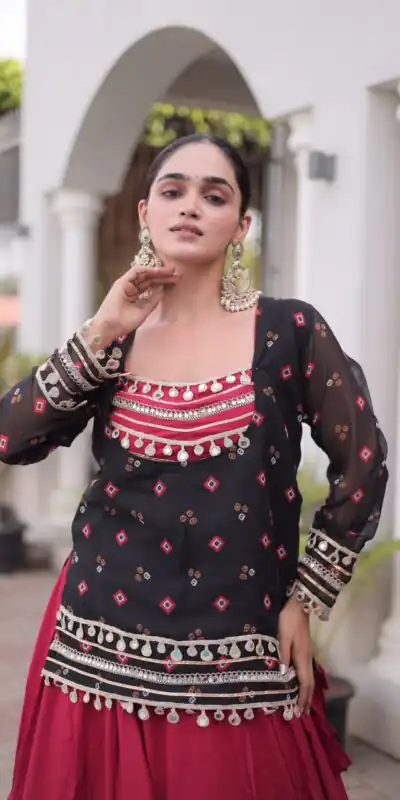 Alternative view of Trendy Black Rayon Kutchi Work Lehenga Choli
