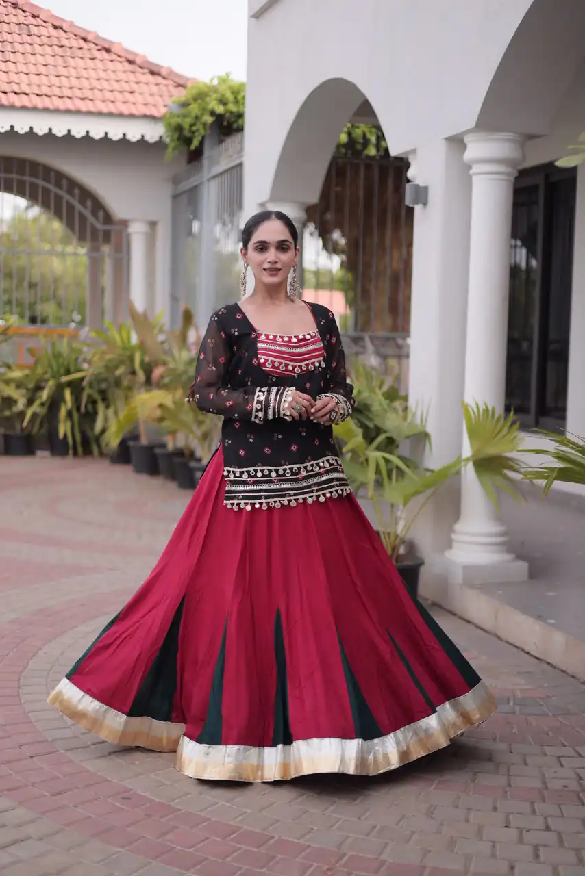 Trendy Black Rayon Kutchi Work Lehenga Choli
