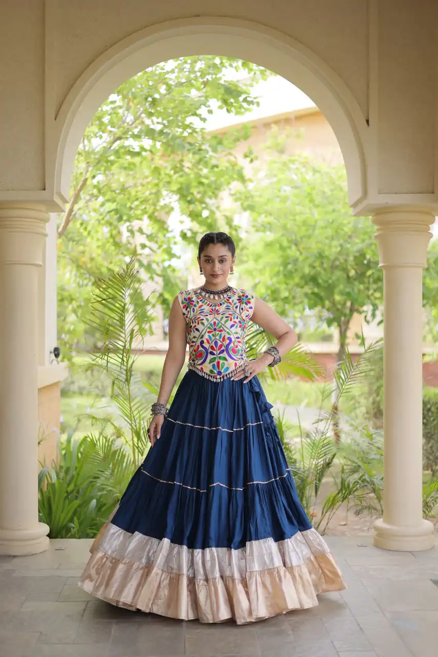 Trendy Blue Rayon Embroider Kutchi Work Lehenga Choli - Image 3