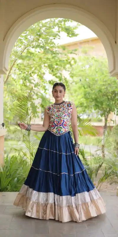 Alternative view of Trendy Blue Rayon Embroider Kutchi Work Lehenga Choli