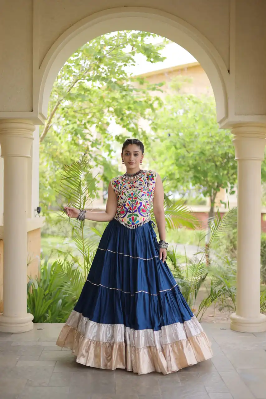 Trendy Blue Rayon Embroider Kutchi Work Lehenga Choli - Image 2