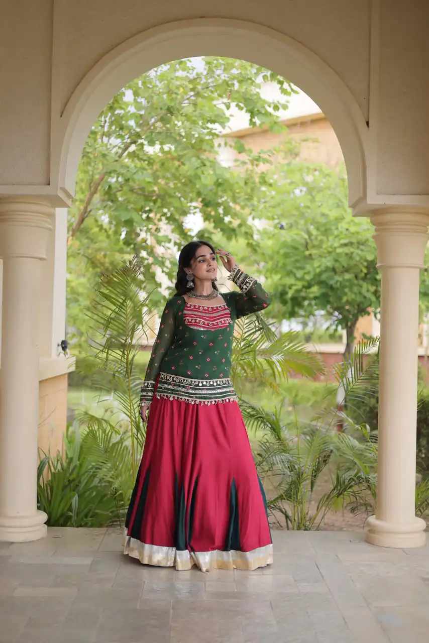 Trendy Green Rayon Kutchi Work Lehenga Choli - Image 3