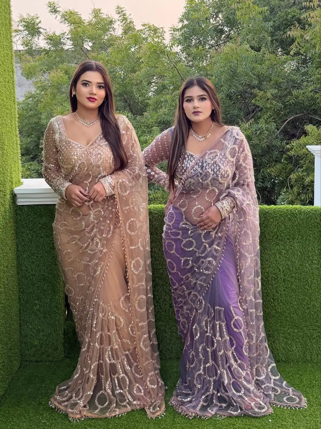 Trendy Lavender Butterfly Net Sequence Work Saree - Image 3