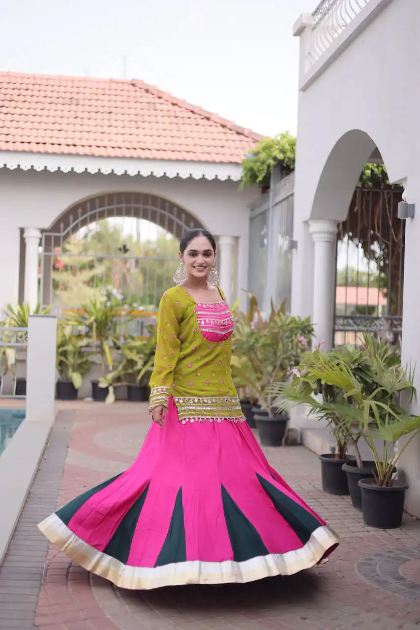 Trendy Mahendi Rayon Kutchi Work Lehenga Choli - Image 3