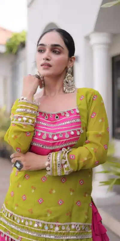 Alternative view of Trendy Mahendi Rayon Kutchi Work Lehenga Choli
