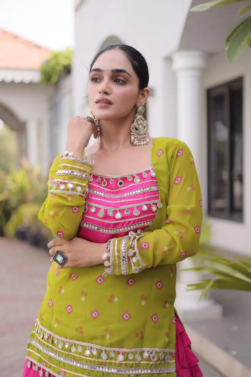 Trendy Mahendi Rayon Kutchi Work Lehenga Choli - Image 2