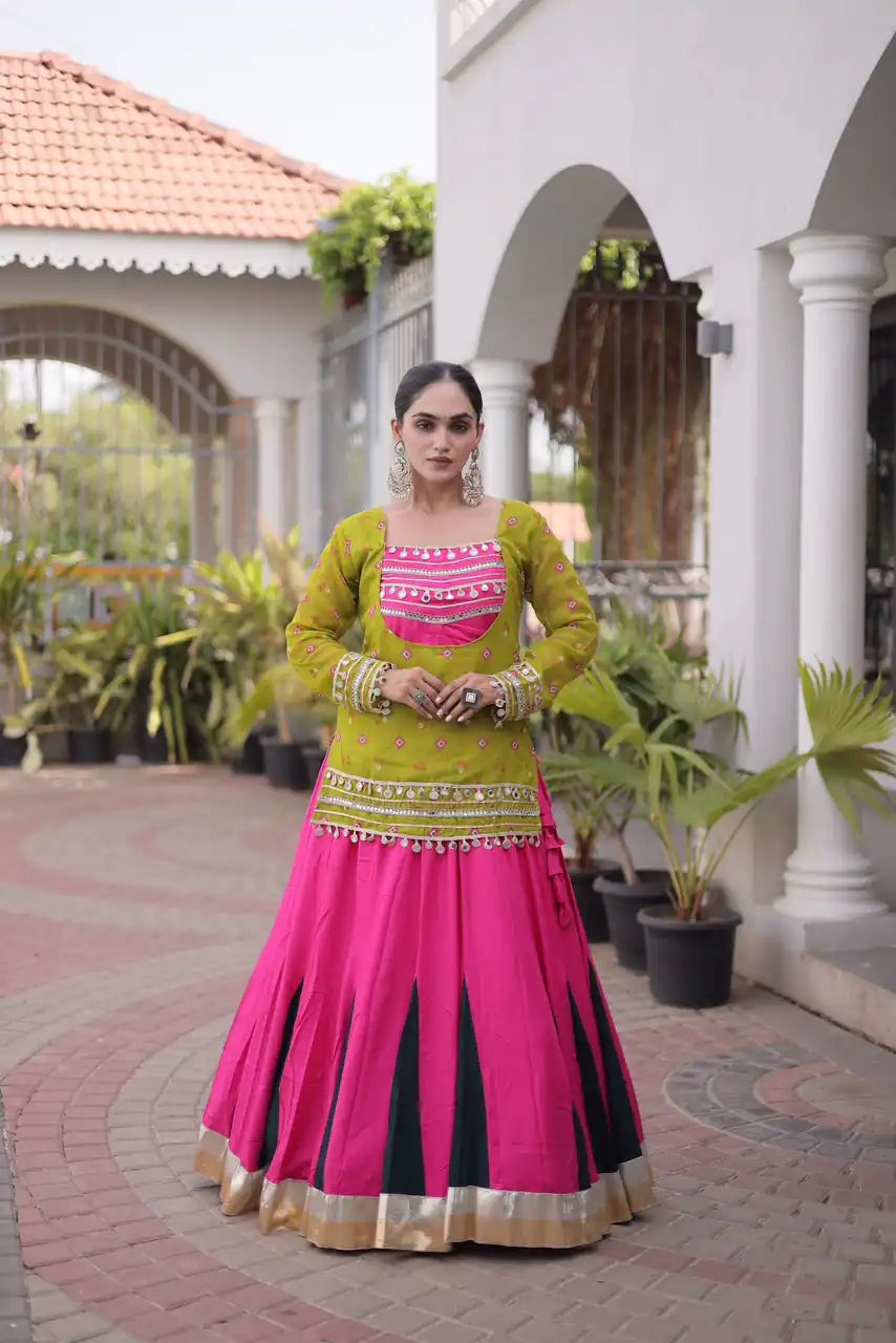 Trendy Mahendi Rayon Kutchi Work Lehenga Choli
