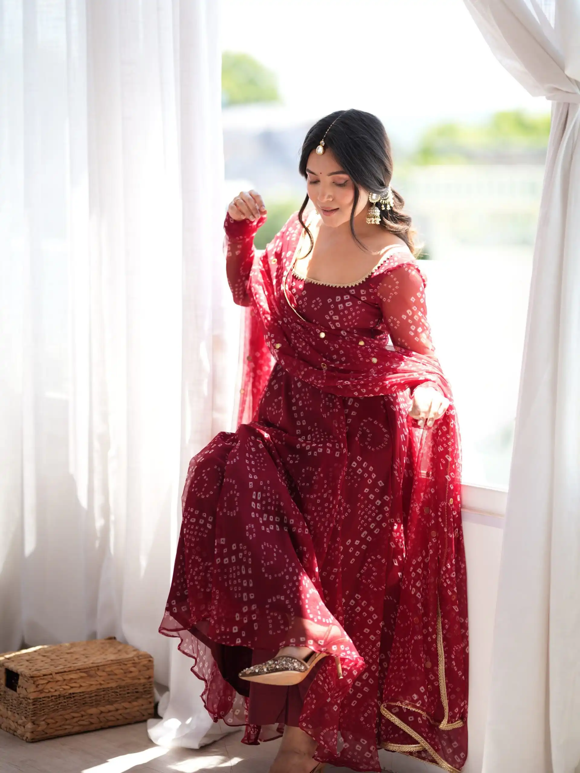 Trendy Maroon Faux Georgette Digital Print Work Anarkali Suit - Image 3
