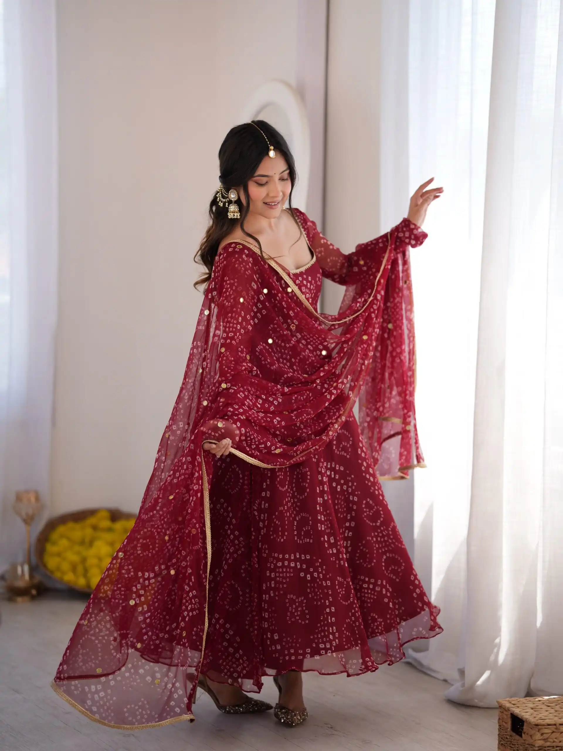 Trendy Maroon Faux Georgette Digital Print Work Anarkali Suit - Image 2