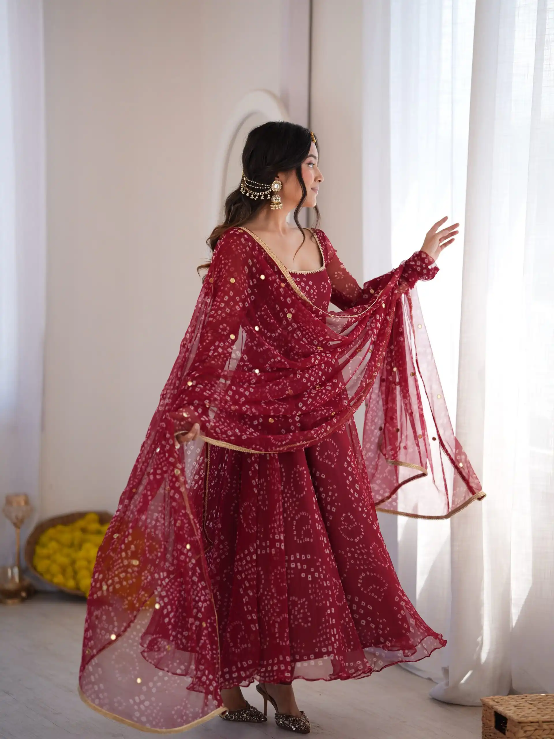 Trendy Maroon Faux Georgette Digital Print Work Anarkali Suit