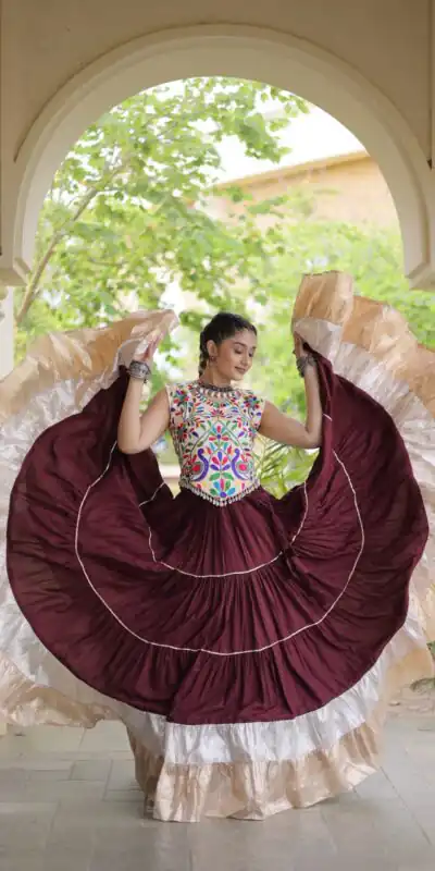 Trendy Maroon Rayon Embroider Kutchi Work Lehenga Choli