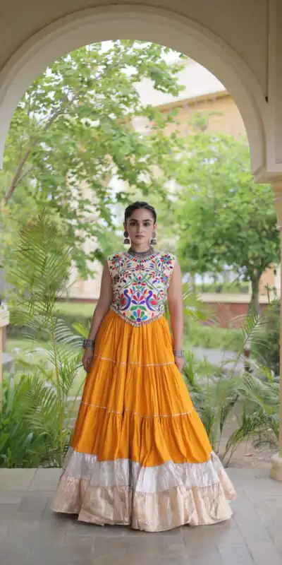 Alternative view of Trendy Orange Rayon Embroider Kutchi Work Lehenga Choli