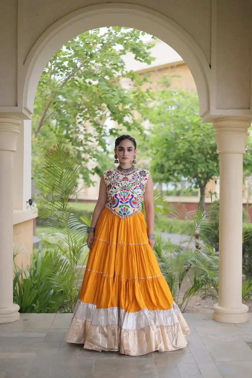 Trendy Orange Rayon Embroider Kutchi Work Lehenga Choli - Image 2