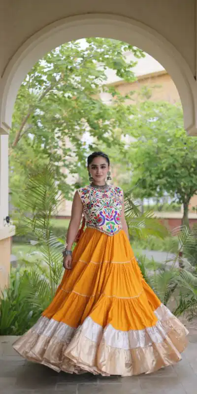 Trendy Orange Rayon Embroider Kutchi Work Lehenga Choli