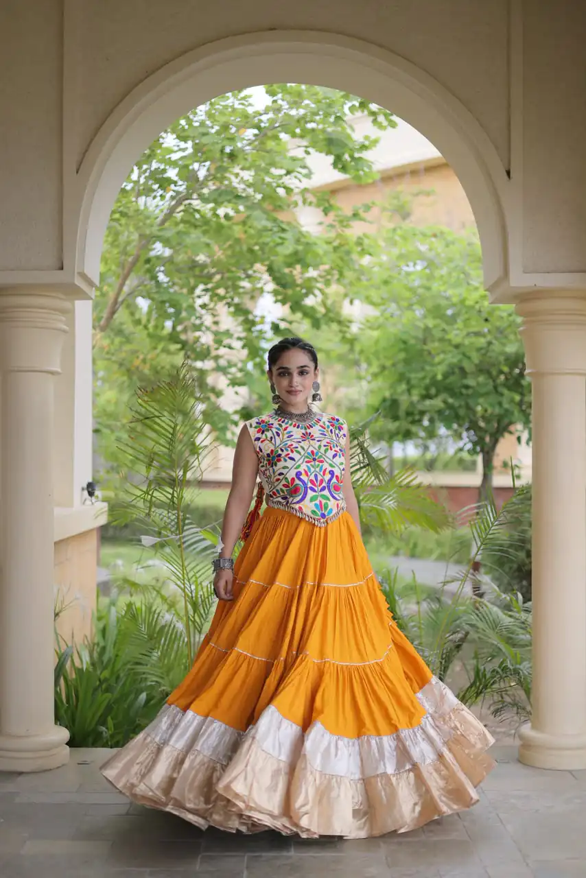 Trendy Orange Rayon Embroider Kutchi Work Lehenga Choli