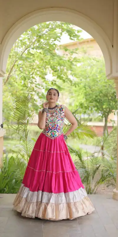 Alternative view of Trendy Pink Rayon Embroider Kutchi Work Lehenga Choli
