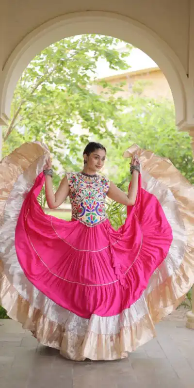Trendy Pink Rayon Embroider Kutchi Work Lehenga Choli