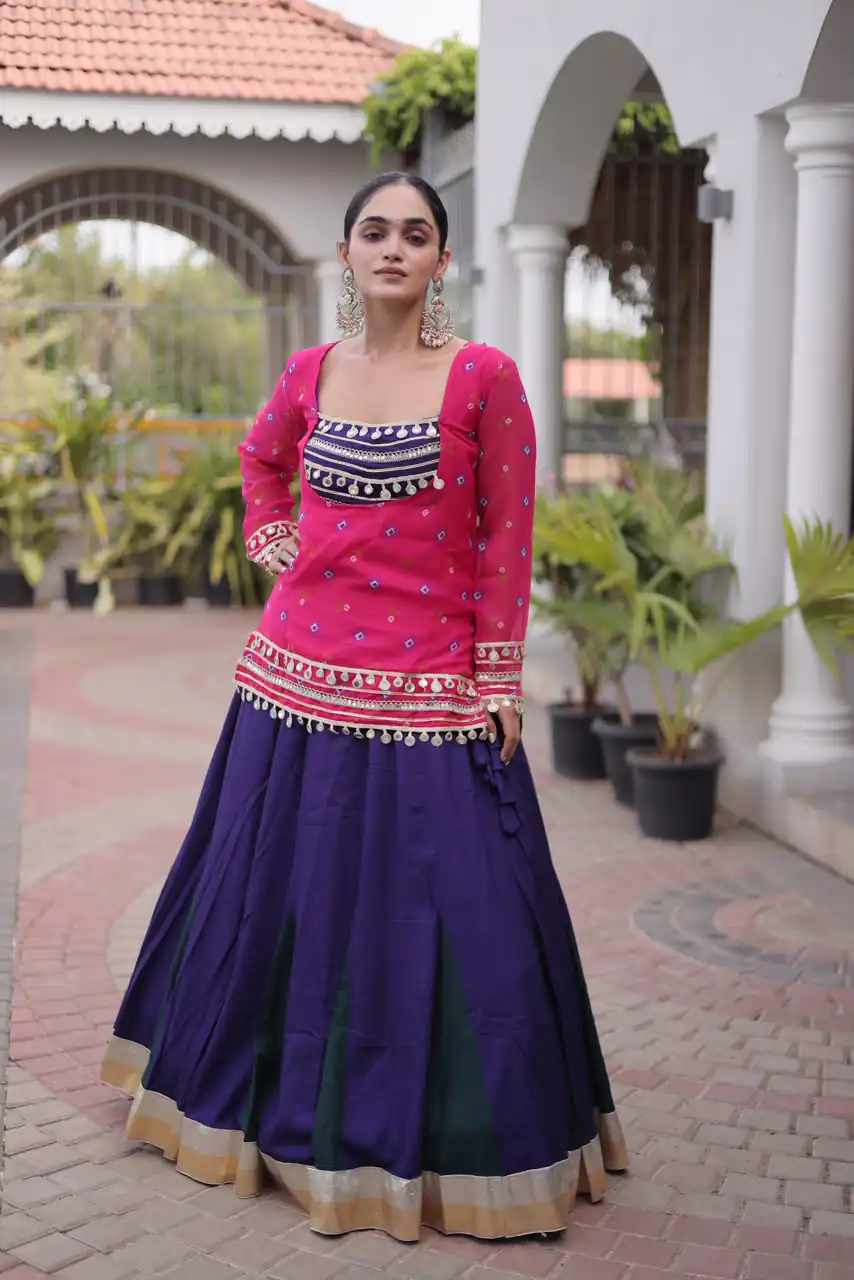 Trendy Pink Rayon Kutchi Work Lehenga Choli - Image 3